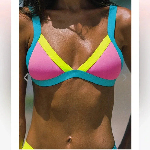 NWT OneOne Swimwear Bikini SET Martinica Pink Blue Yellow Neon Jesse Kameron New - Picture 4 of 12
